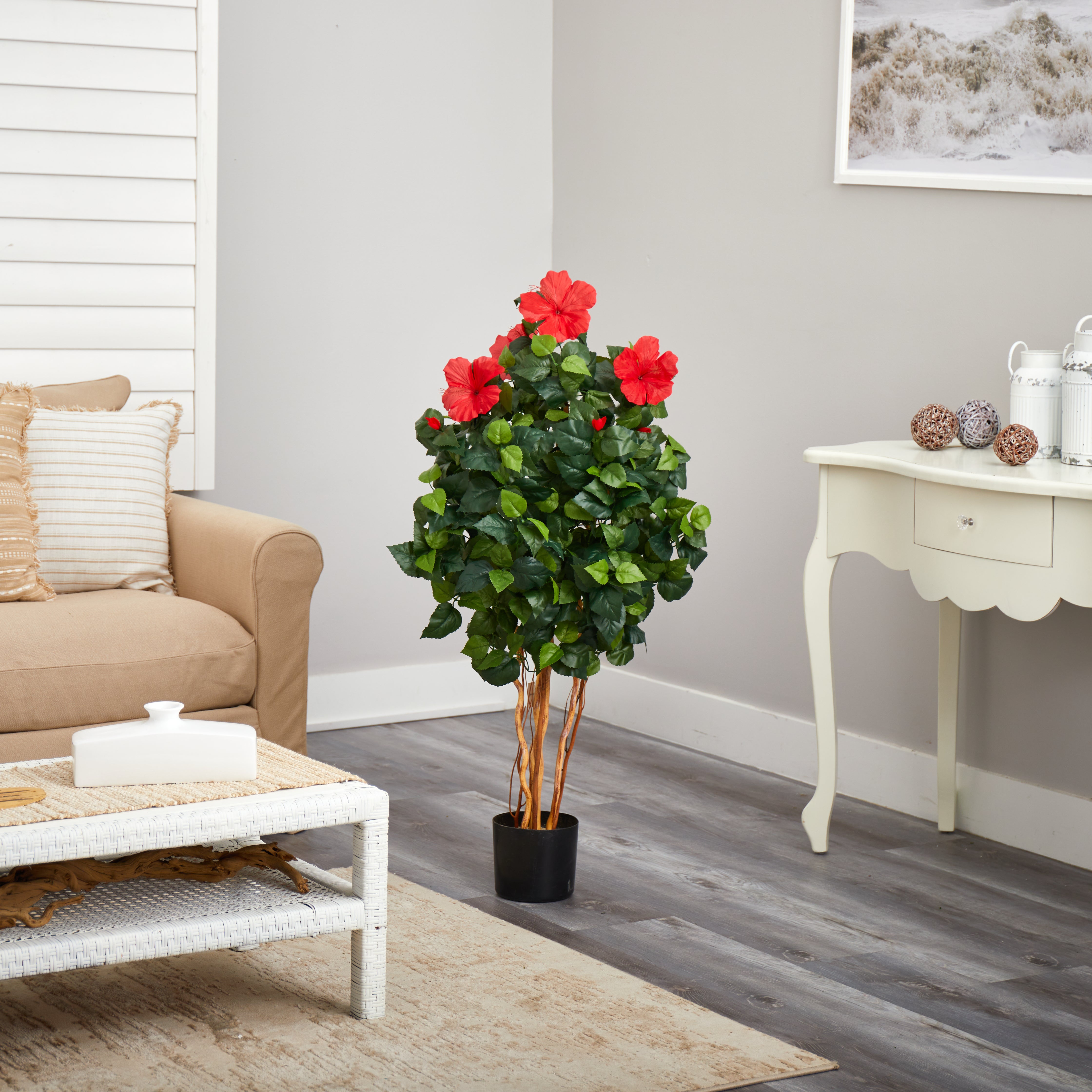Nearly Natural 20” Hibiscus (Set of 4) Artificial Plant， Red-