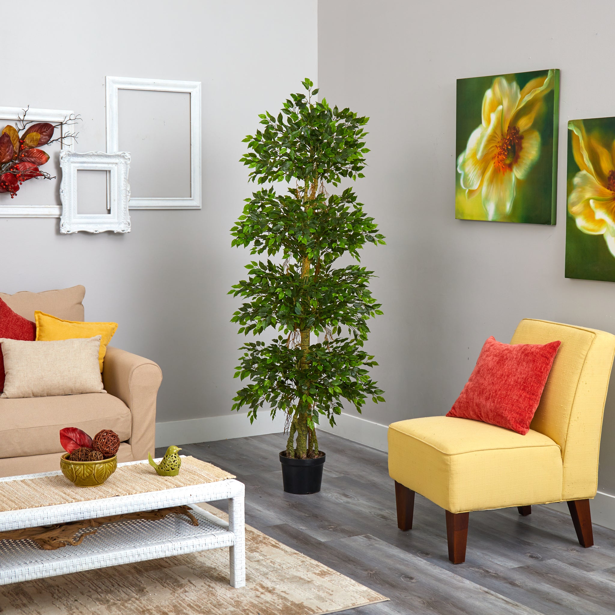 Mini Ficus 6' Four Tier Mini Ficus Artificial Tree UV Resistant (Indoor/Outdoor ...
