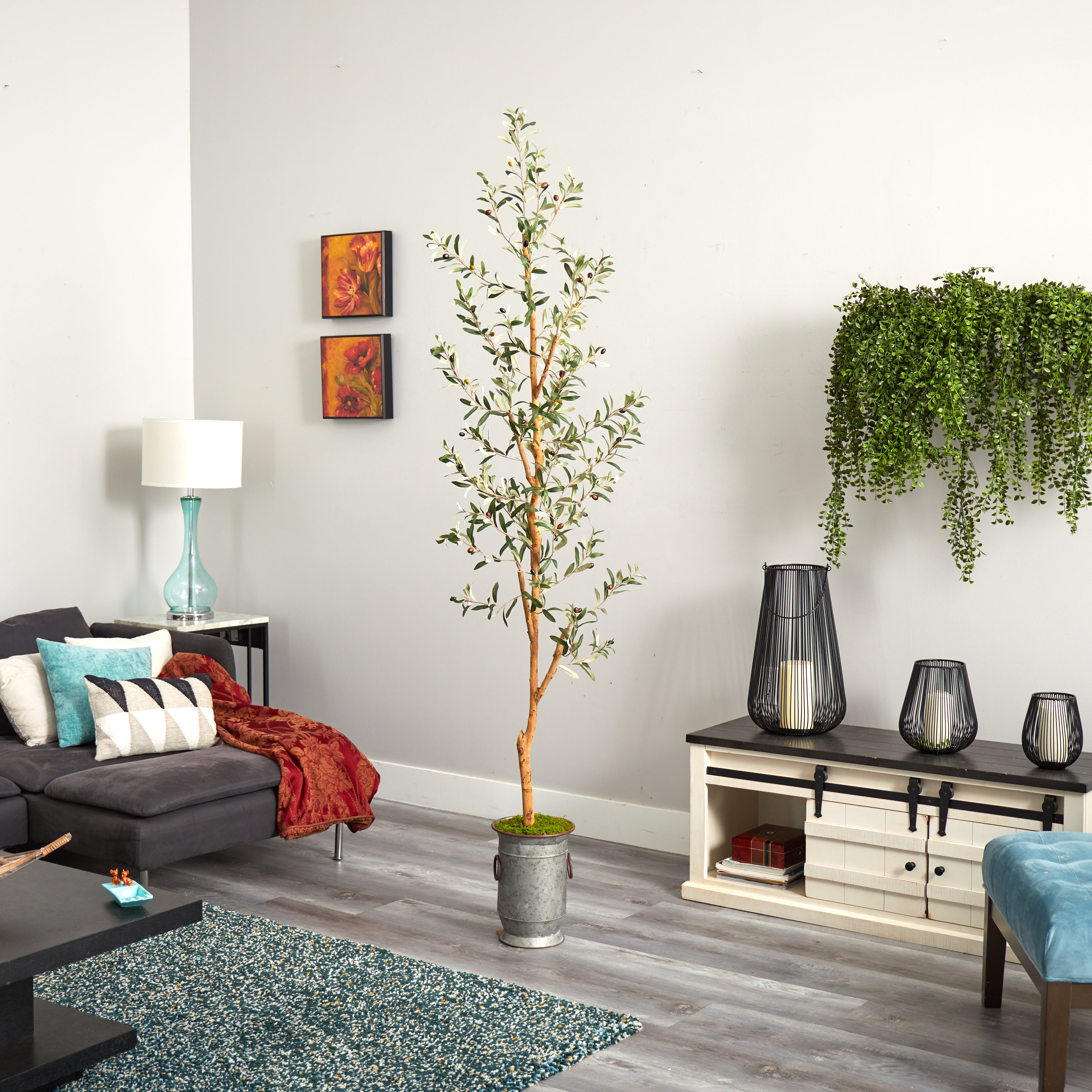 7.5' Olive Artificial Tree in Decorative Planter | Nearly Natural