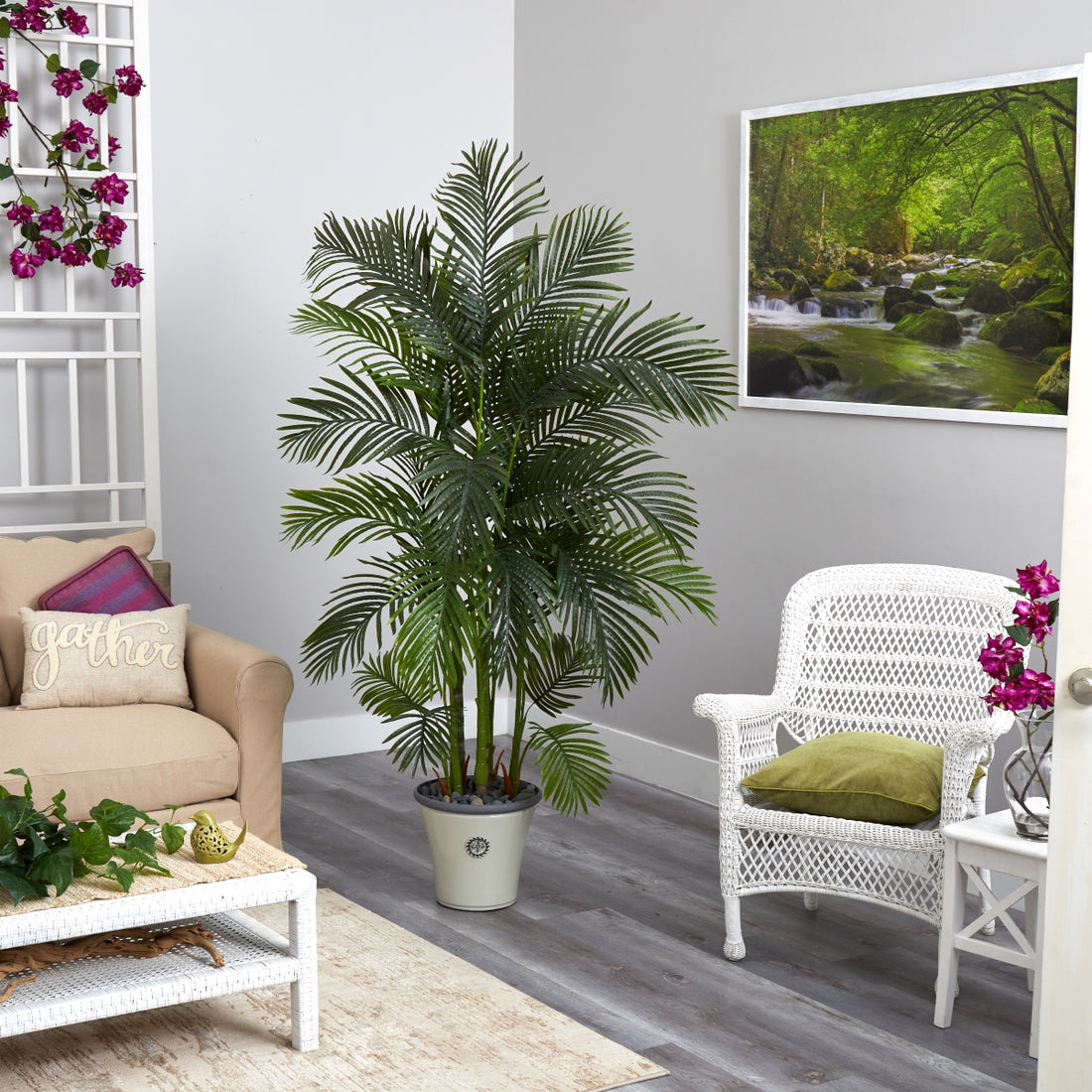 areca palm living room 74” Areca Palm Artificial Tree in Decorative Planter