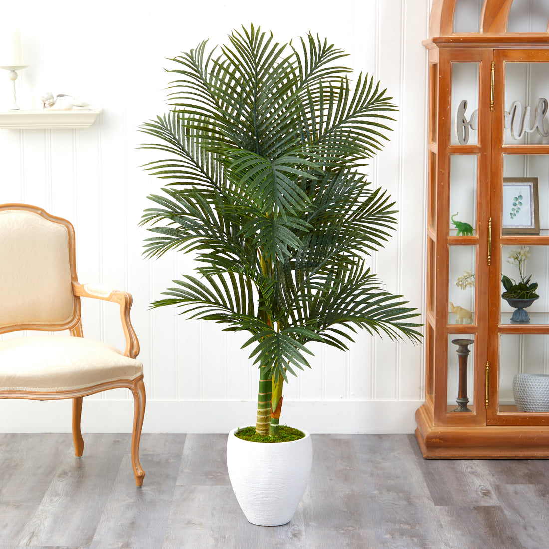 paradise palm indoor plants 5' Paradise Palm Artificial Tree in White Planter