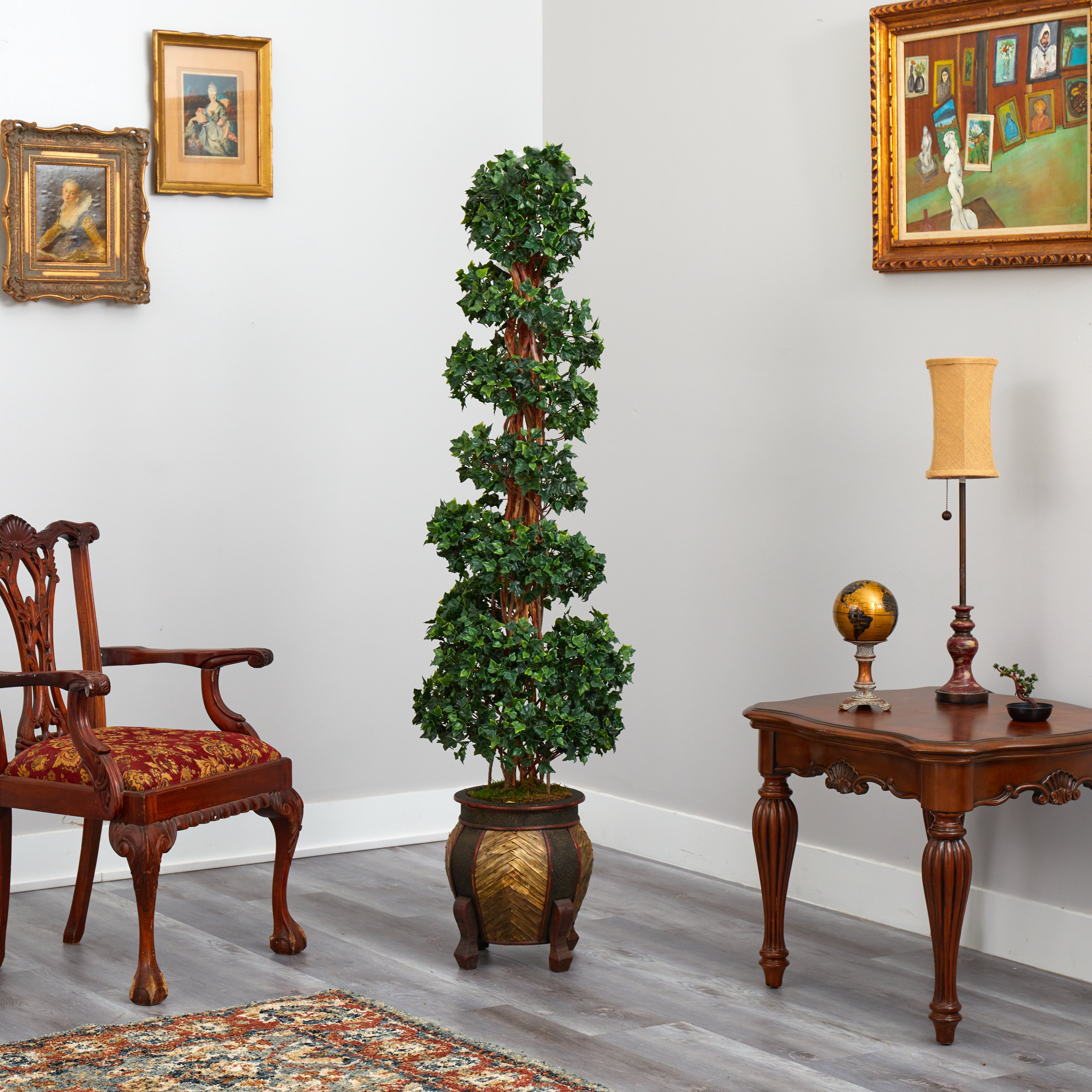 6' English Ivy Topiary Spiral Artificial Tree in Decorative