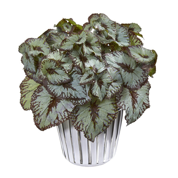 10” Begonia Artificial Plant in White and Silver Trimmed Vase (Set of 2)