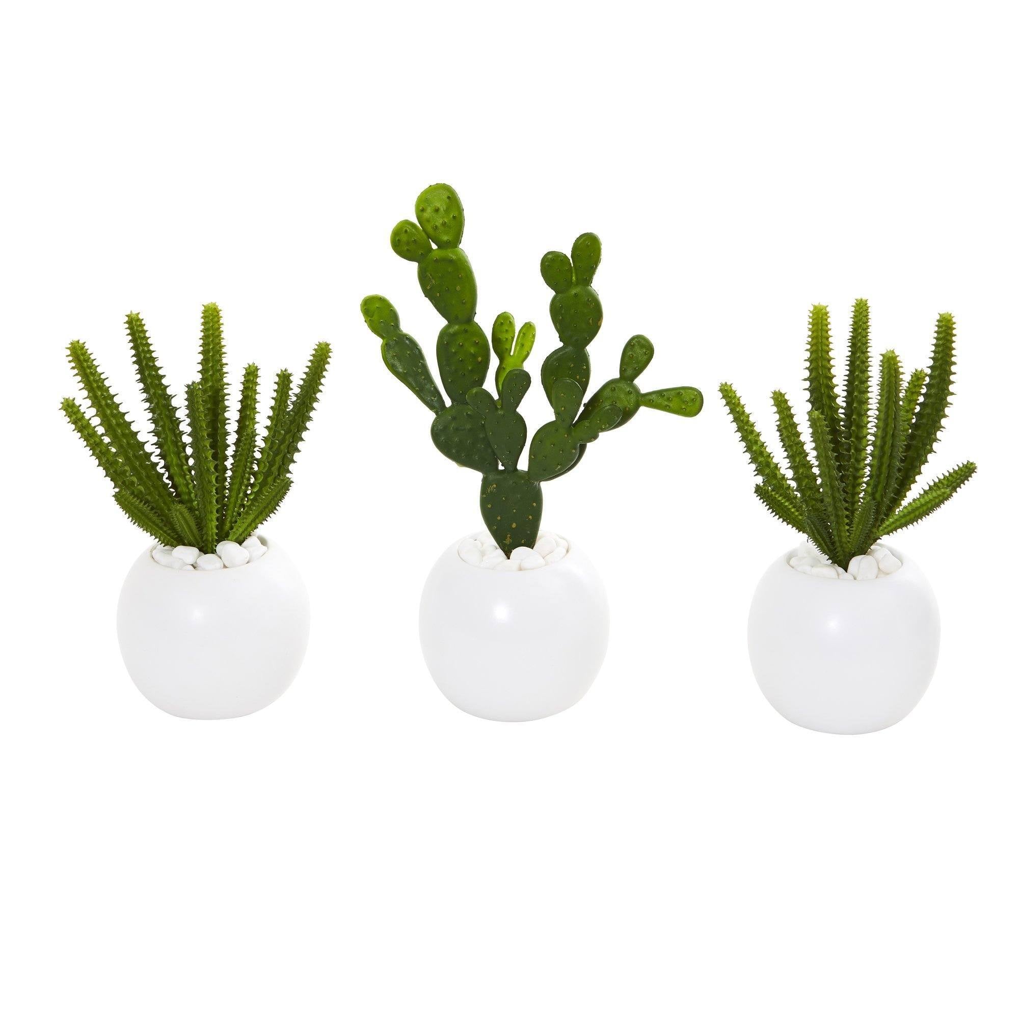 faux succulent white pot 10” Cactus Succulent Artificial Plant in White Vase (Set of 3)