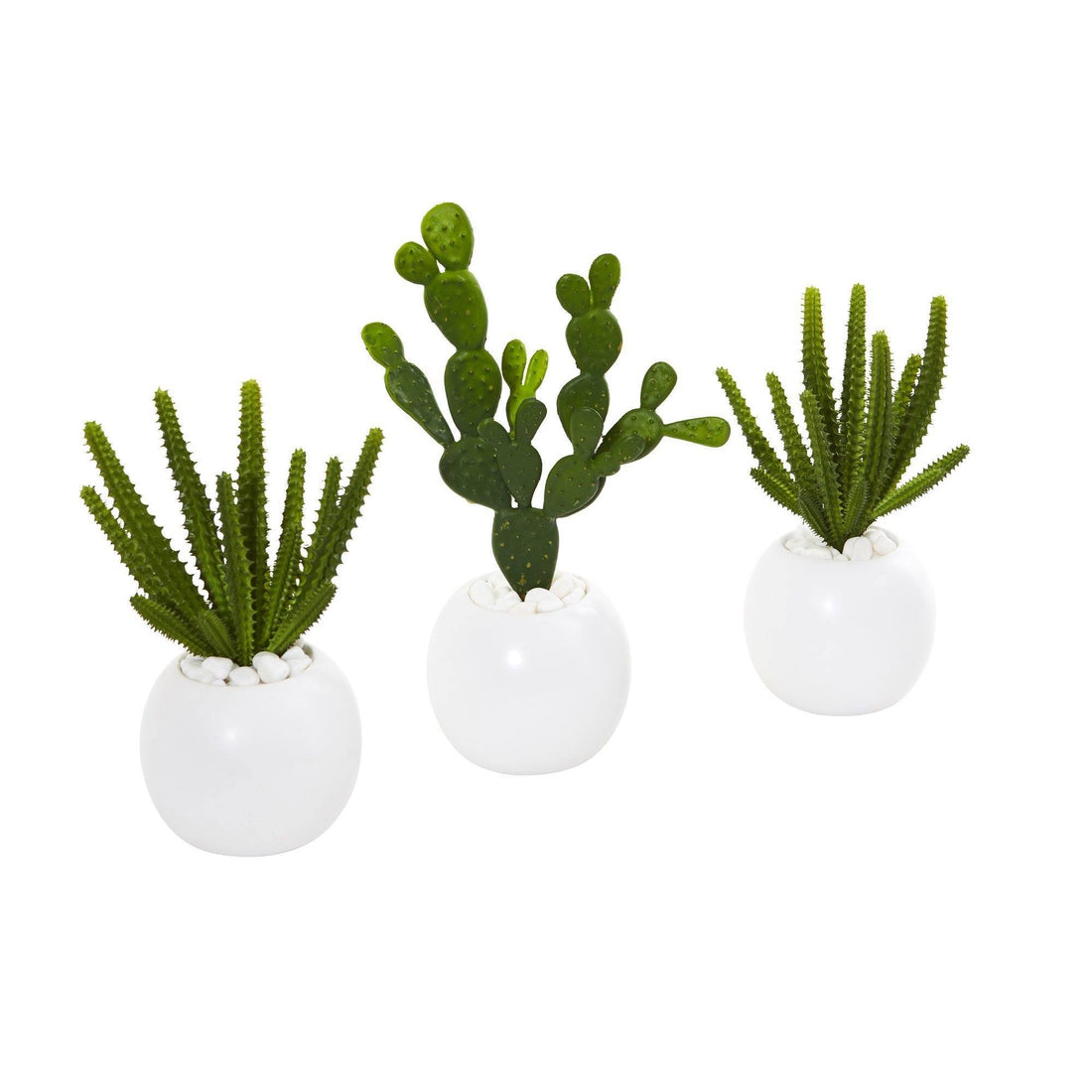 artificial succulents in white pots 10” Cactus Succulent Artificial Plant in White Vase (Set of 3)