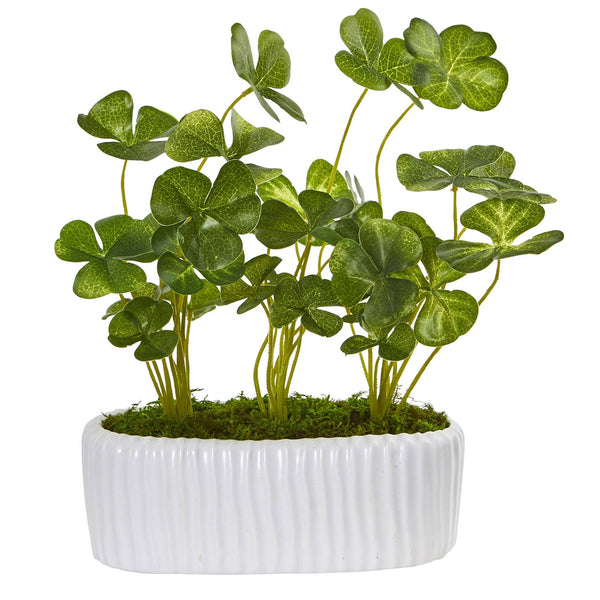 10” Clover Artificial Plant in White Planter (Set of 2)
