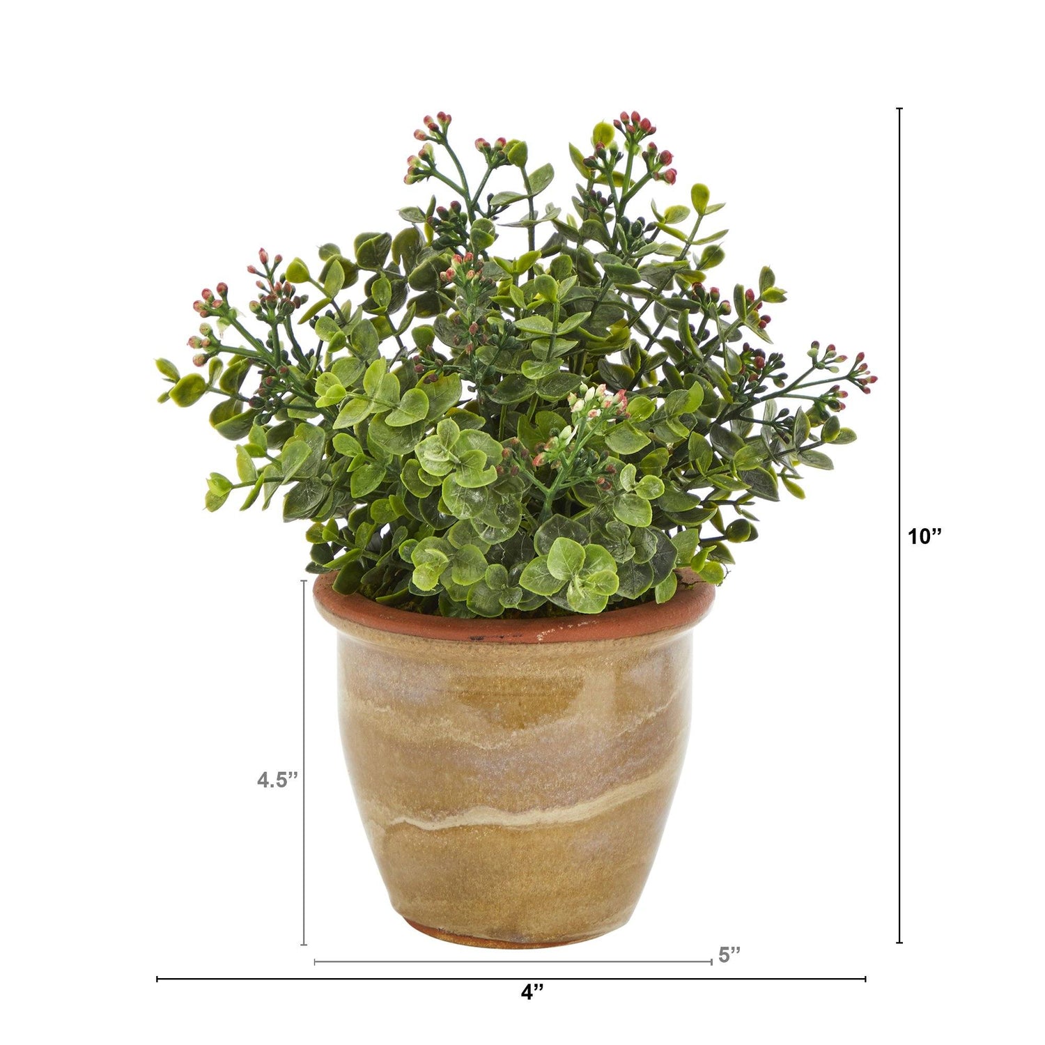 10” Eucalyptus and Sedum Succulent Artificial Plant in Ceramic Planter
