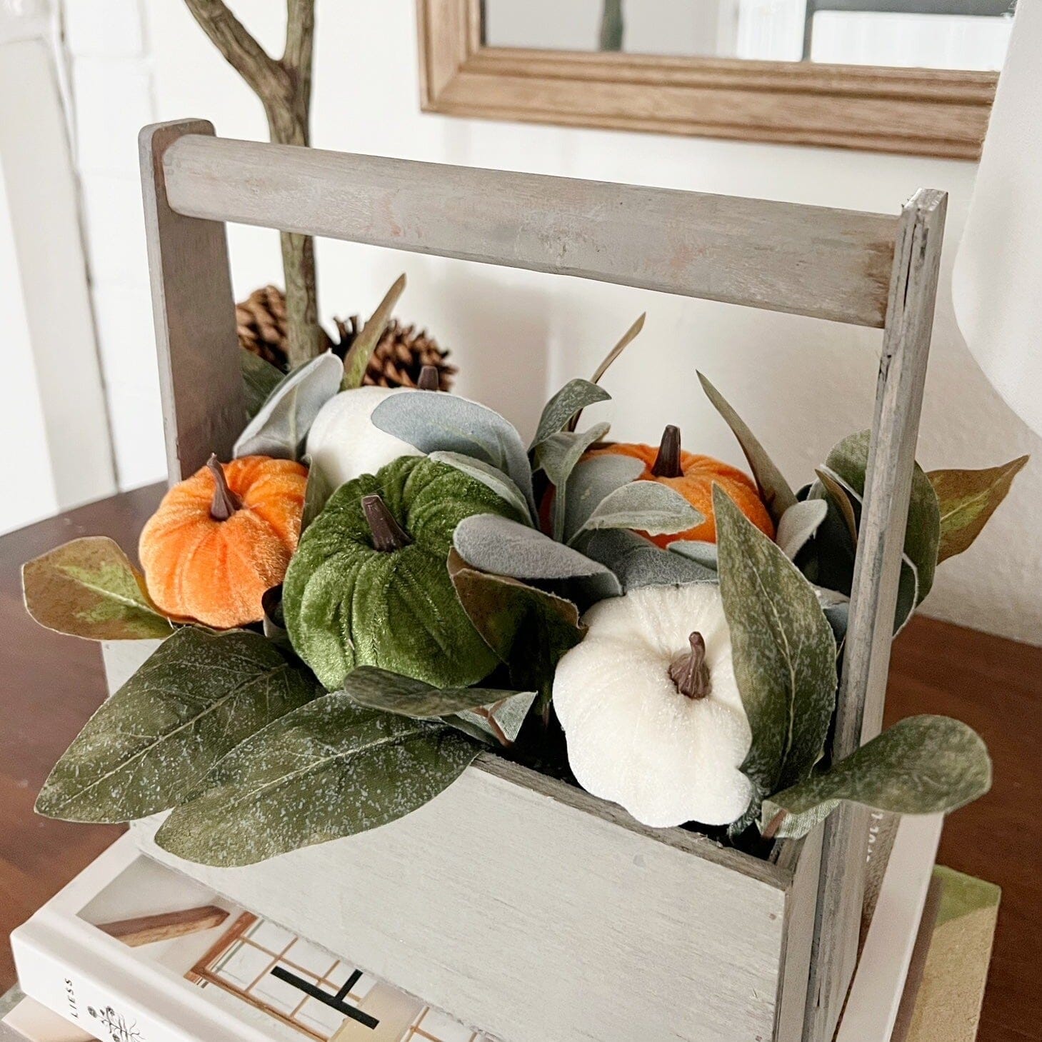 10” Fall Pumpkin Artificial Autumn Arrangement in Wood Basket