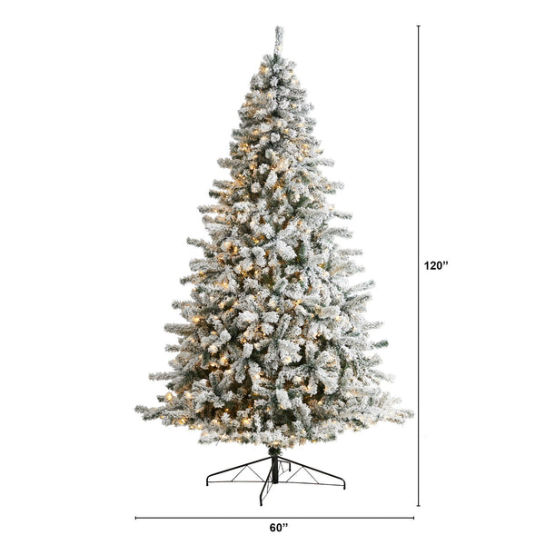 10' Flocked Rock Springs Spruce Christmas Tree with 800 LED Lights and 1880 Bendable Branches