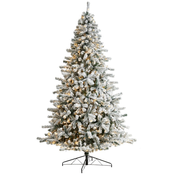 10' Flocked Rock Springs Spruce Christmas Tree with 800 LED Lights and 1880 Bendable Branches