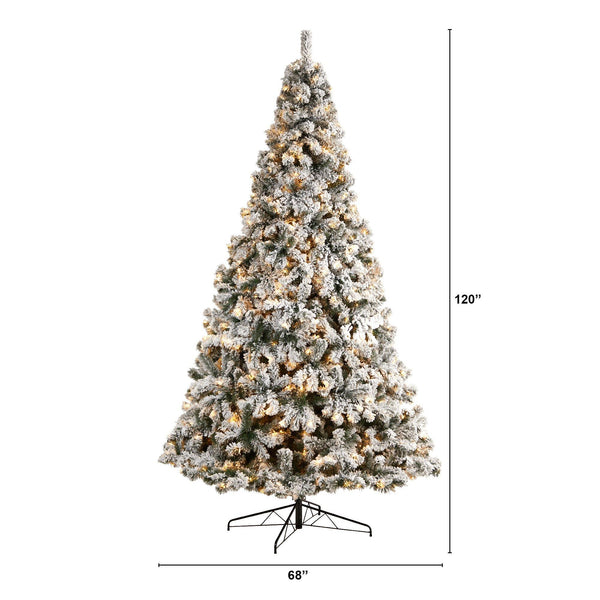 10' Flocked West Virginia Fir Artificial Christmas Tree with 800 Warm White LED Lights and 1680 Tips