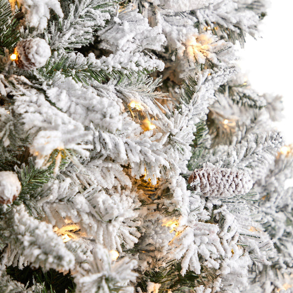 10' Flocked White River Mountain Pine Christmas Tree with Pinecones and 800 Clear LED Lights