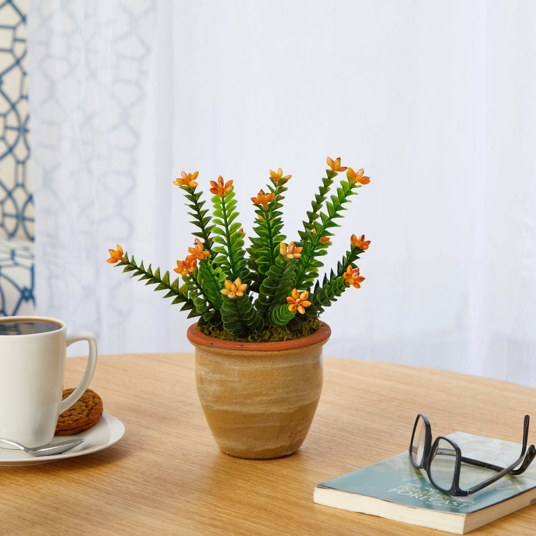 fake small succulents 10” Flowering Sedum Succulent Artificial Plant in Ceramic Planter