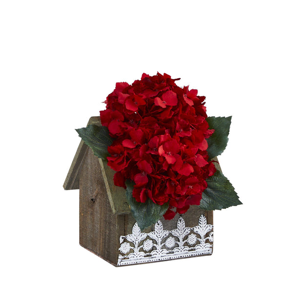 10” Hydrangea Artificial Arrangement in Hanging Floral Design House Planter