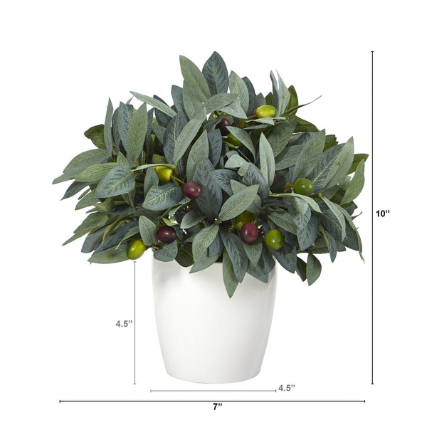 10” Olive Artificial Plant with Berries in White Planter