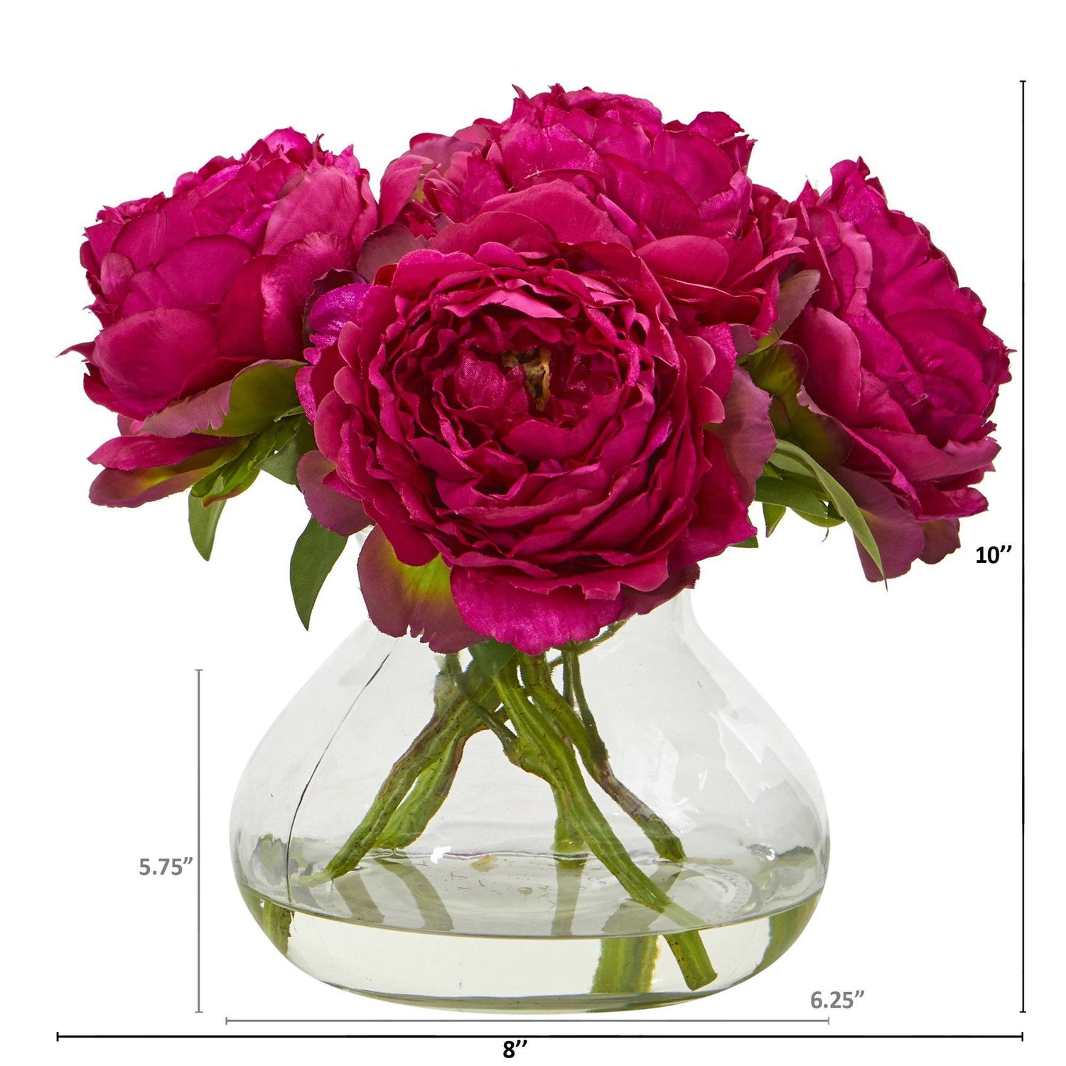 10” Peony Artificial Arrangement in Clear Glass Vase
