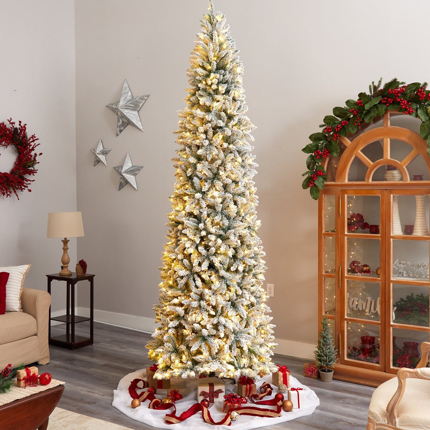 10’ Slim Flocked Montreal Fir Artificial Christmas Tree