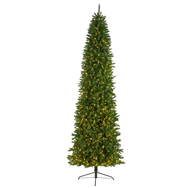 10’ Slim Green Mountain Pine Artificial Christmas Tree with 800 Clear LED Lights