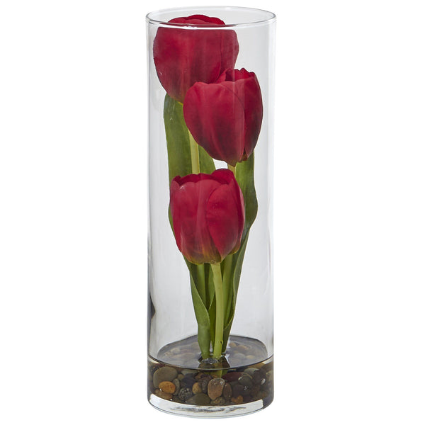 10" Tulips in Cylinder Glass"