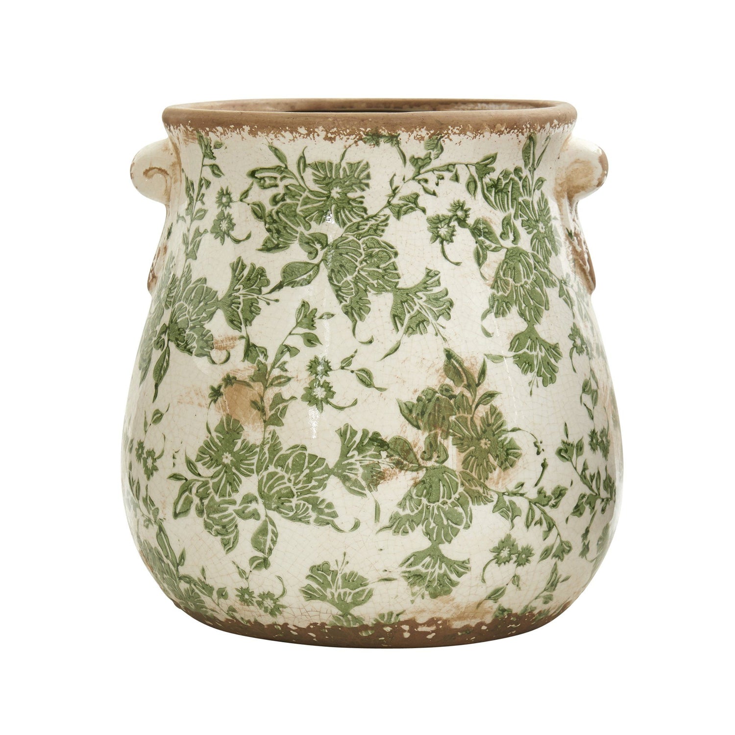 ceramic plant pot with handles Nearly Natural 10-in Tuscan Ceramic Green Scroll Planter