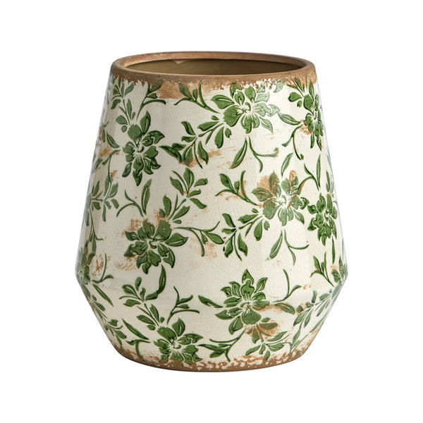12” Tuscan Ceramic Green Scroll Planter