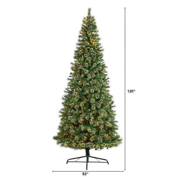 10’ Wisconsin Slim Snow Tip Pine Artificial Christmas Tree with 1050 Clear LED Lights