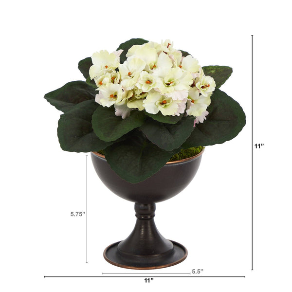 11” African Violet Artificial Plant in Metal Chalice