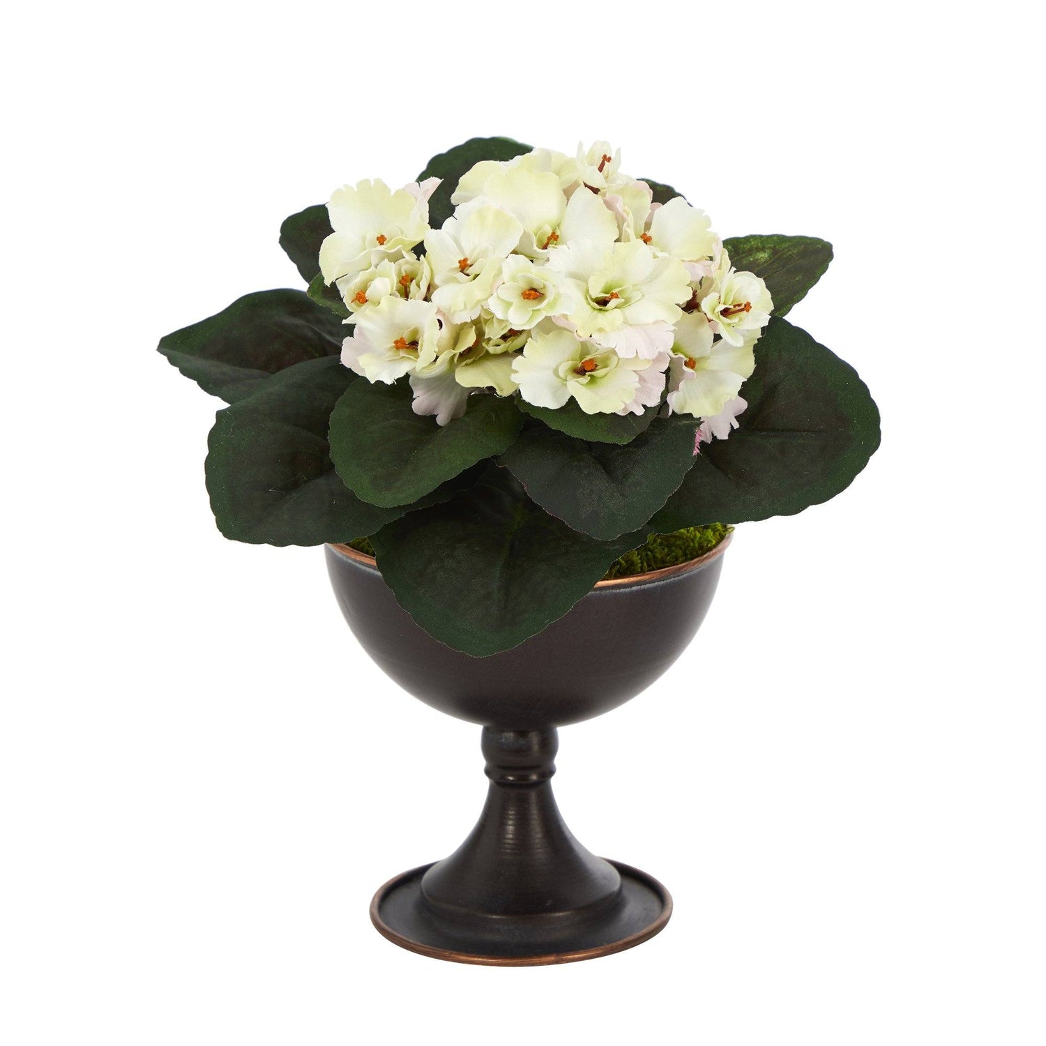 11” African Violet Artificial Plant in Metal Chalice