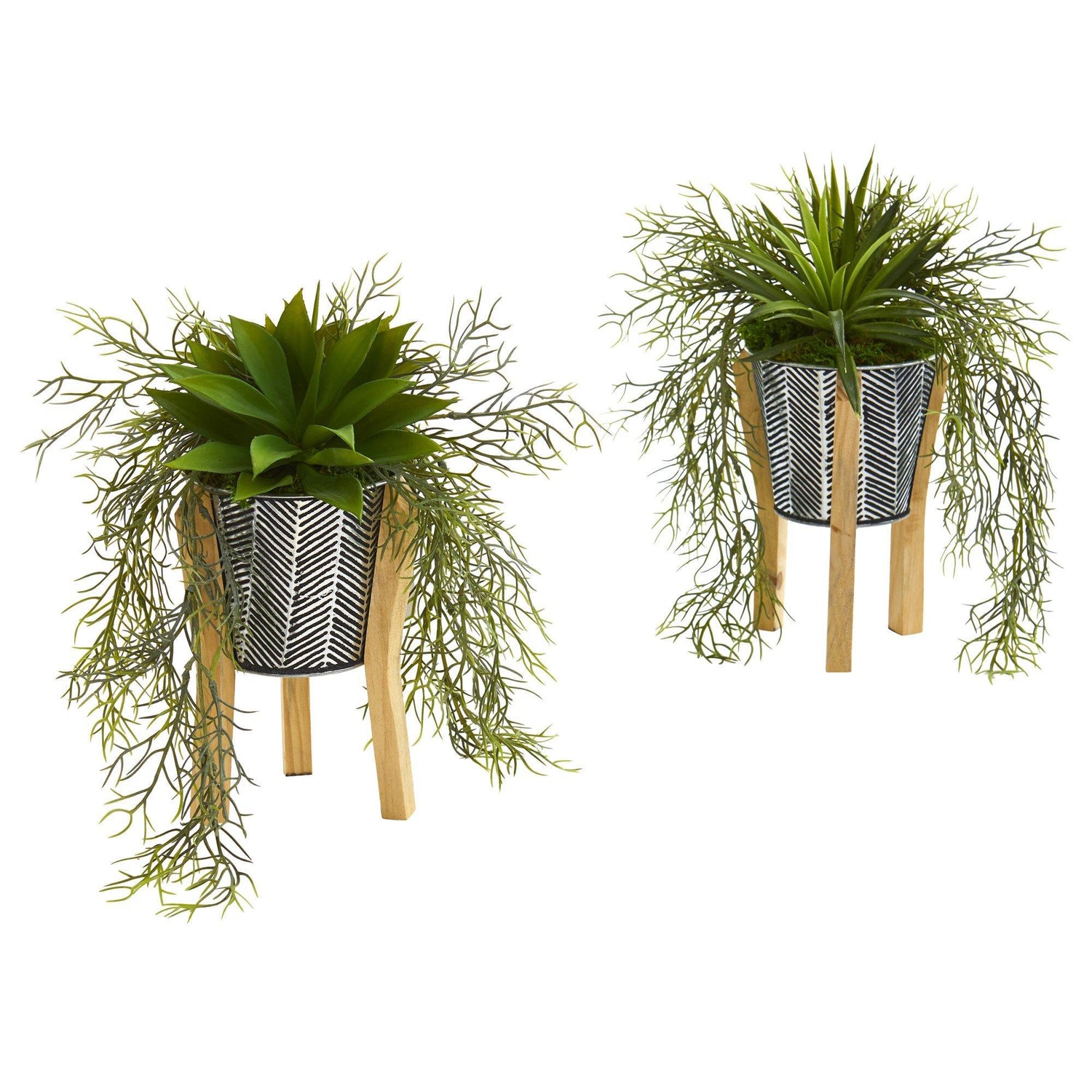 11” Agave Succulent Artificial Plant in Tin Planter with Legs (Set of 2)