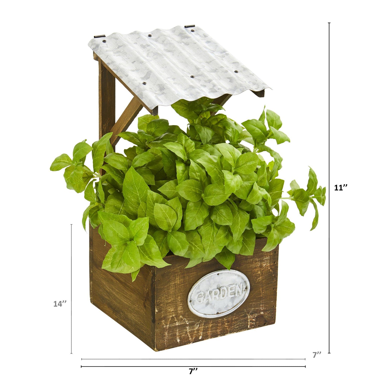 11” Basil Artificial Plant in Tin Roof Planter