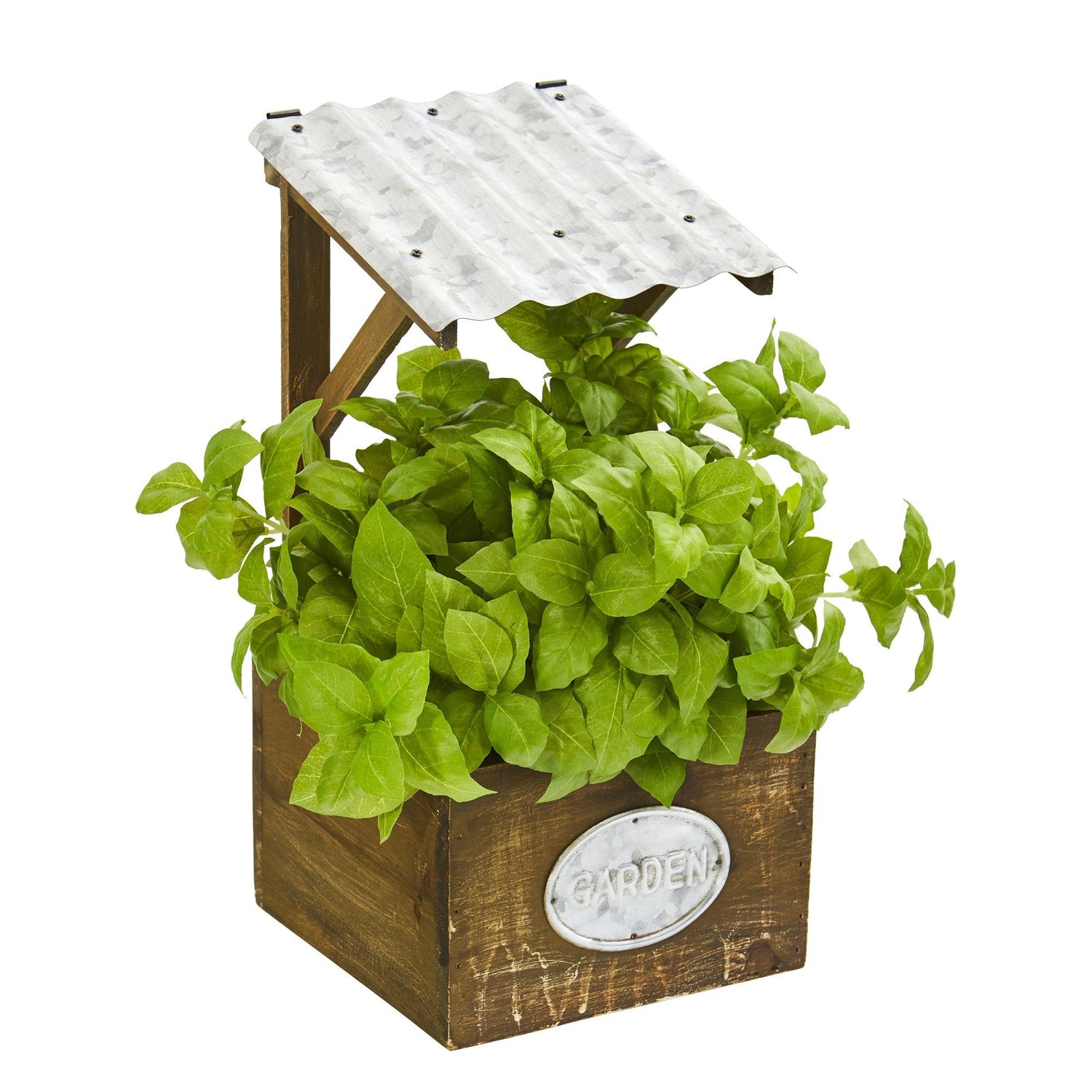 11” Basil Artificial Plant in Tin Roof Planter