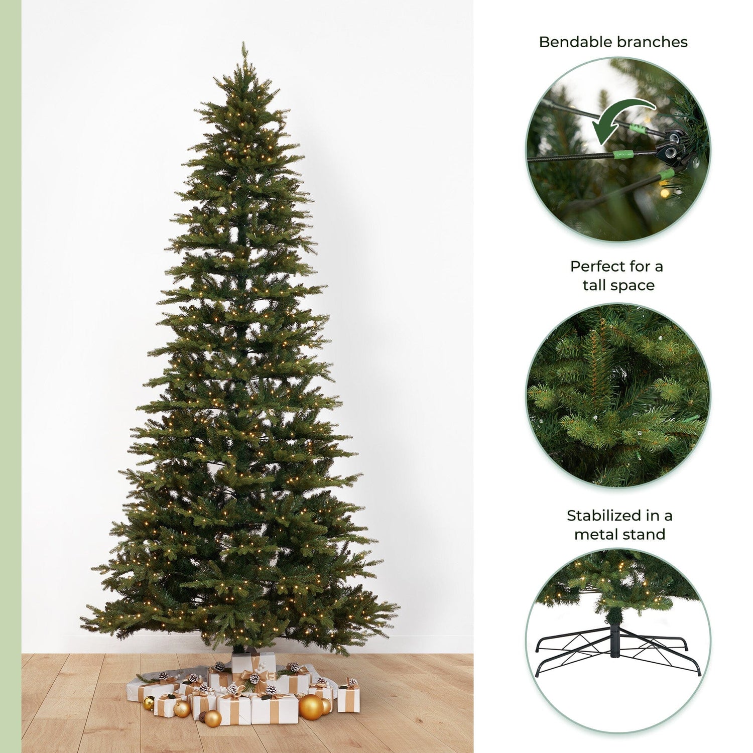 11’ Belgium Fir “Natural Look” Artificial Christmas Tree with 1250 Clear LED Lights and 4222 Bendable Branches