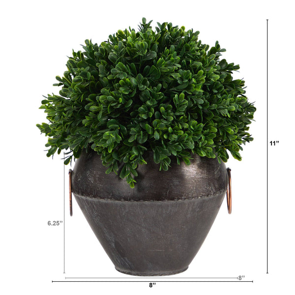 11” Boxwood Topiary Artificial Plant in Metal Bowl  (Indoor/Outdoor)