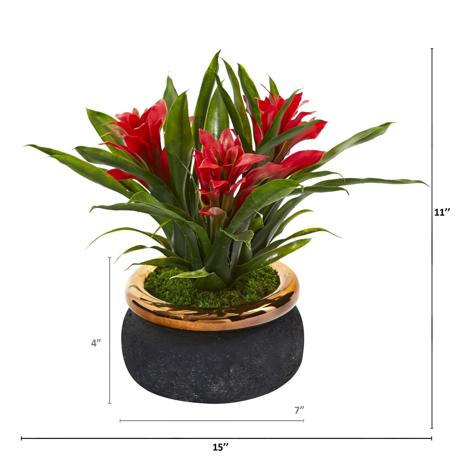 11” Bromeliad Artificial Plant in Stoneware Planter