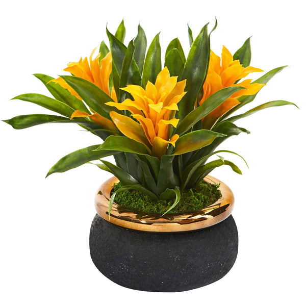 11” Bromeliad Artificial Plant in Stoneware Planter