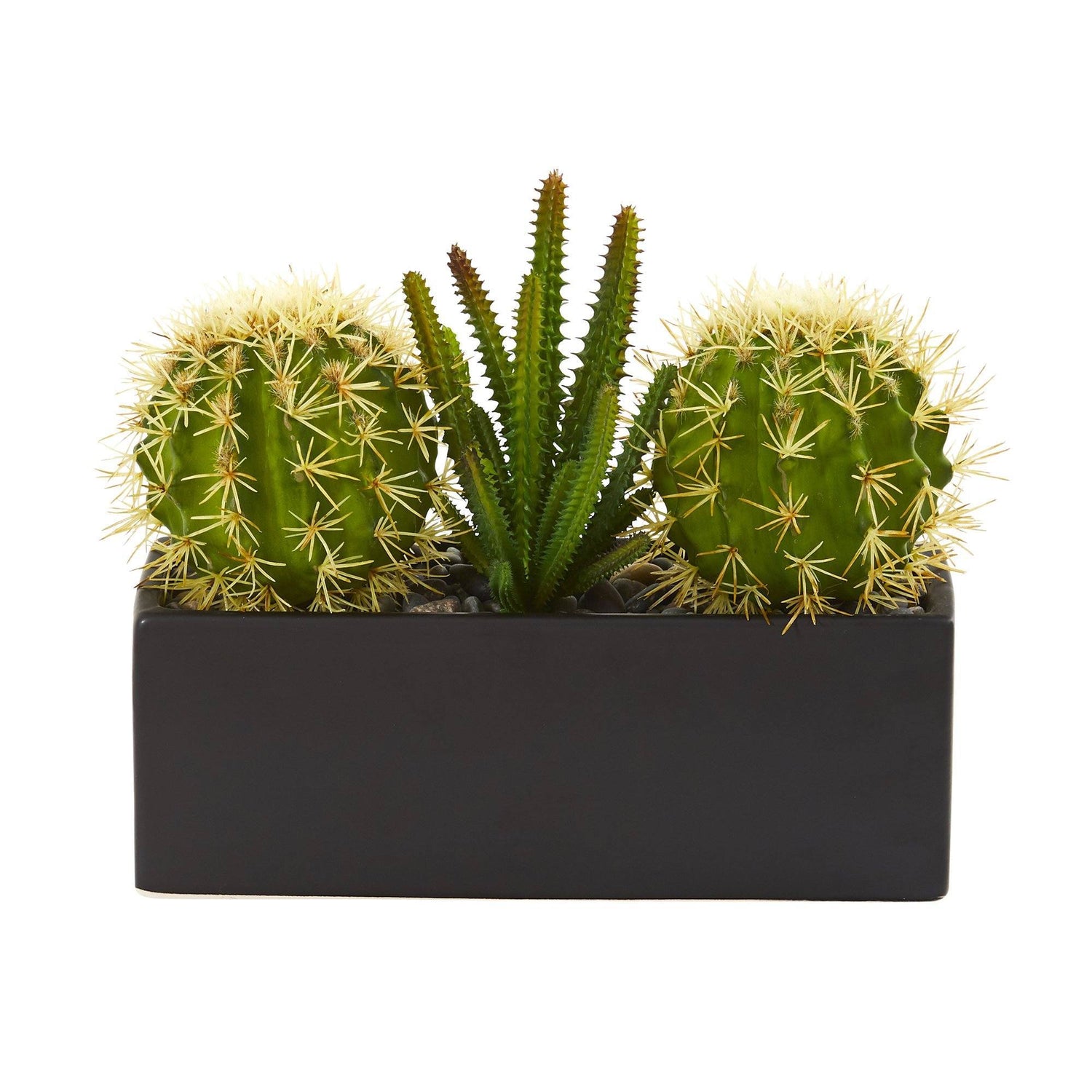 11” Cactus Succulent Artificial Plant in Black Planter