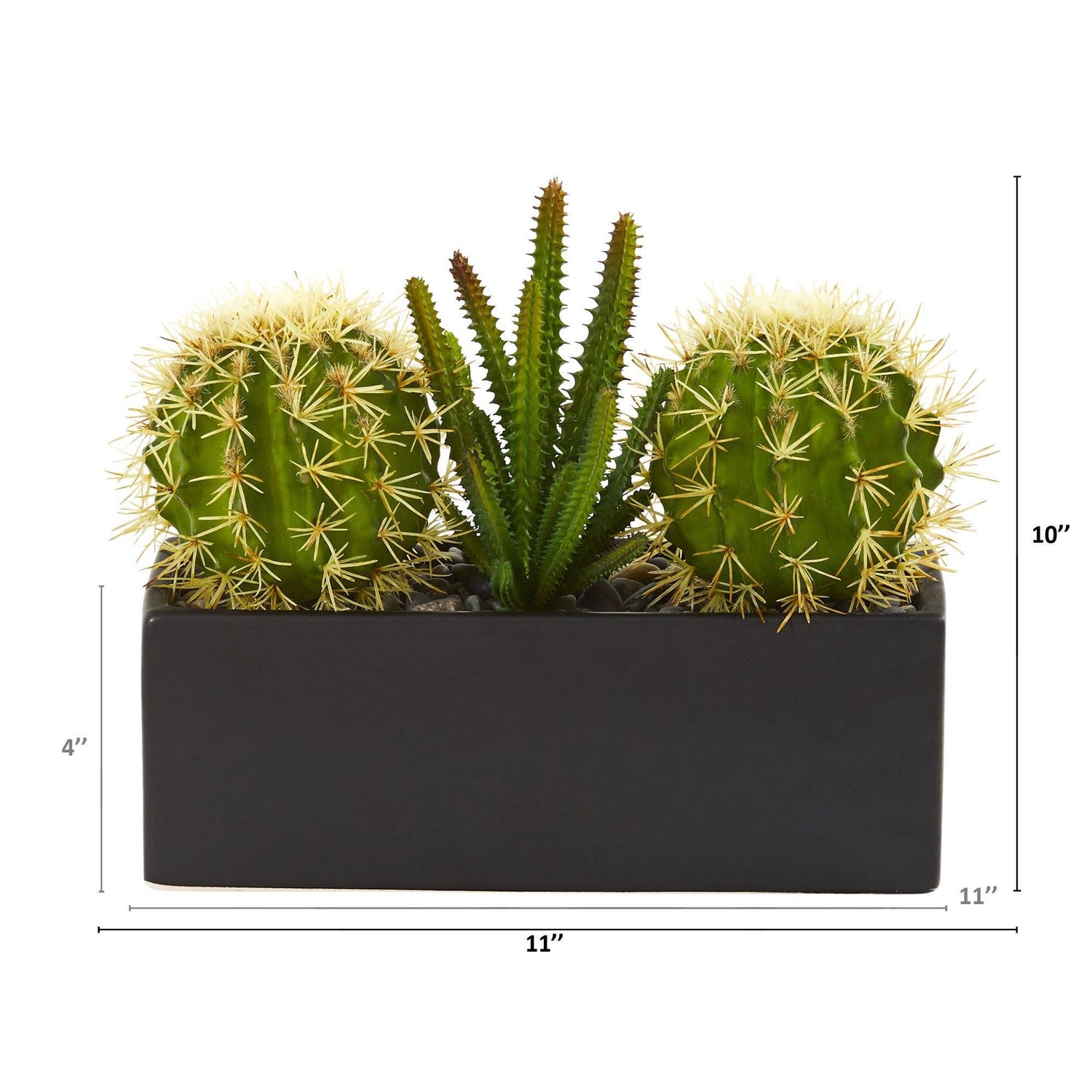 11” Cactus Succulent Artificial Plant in Black Planter