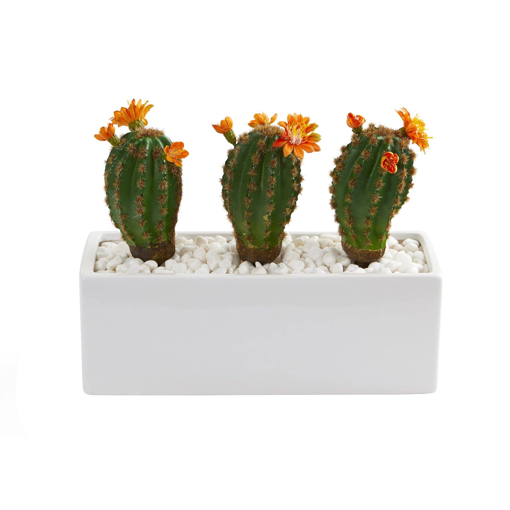 11” Cactus Succulent Artificial Plant in Glazed White Planter | Nearly
