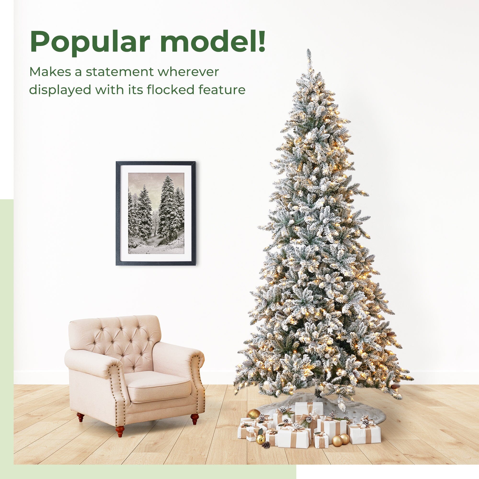 11' Flocked Livingston Fir Artificial Christmas Tree with Pine
