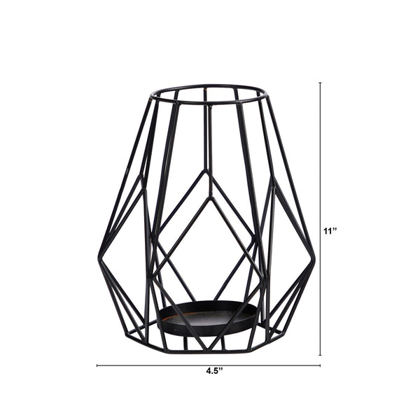 11” Geometric Black Metal Wire Votive Tea Lantern Candle Holder