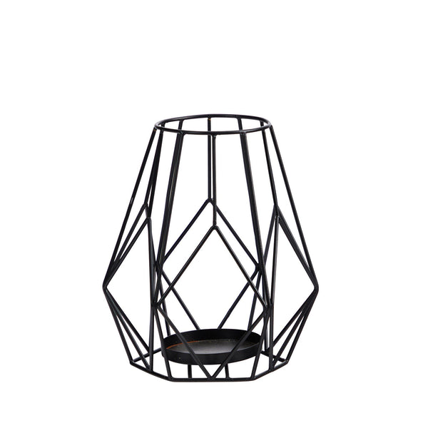 11” Geometric Black Metal Wire Votive Tea Lantern Candle Holder