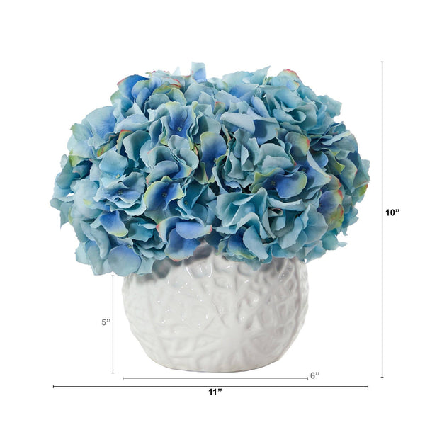 11” Hydrangea Artificial Arrangement in White Vase