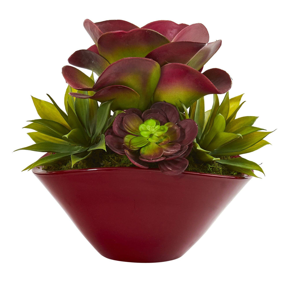 fake succulent planter 11” Mixed Succulent Artificial Plant in Burgundy Planter