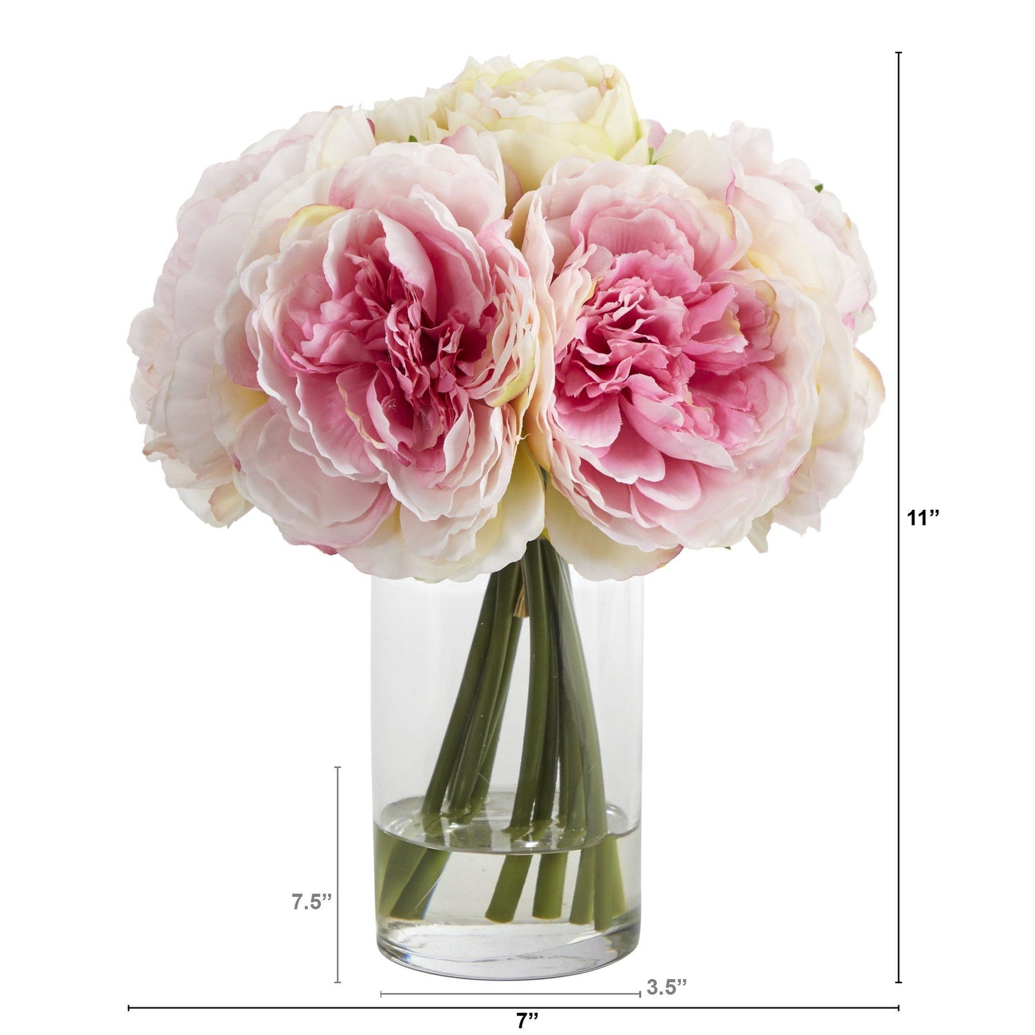 11” Peony Bouquet Artificial Arrangement in Glass Vase