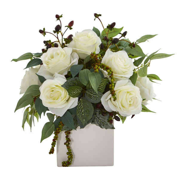 11” Rose and Mixed Greens and Berries Artificial Arrangement