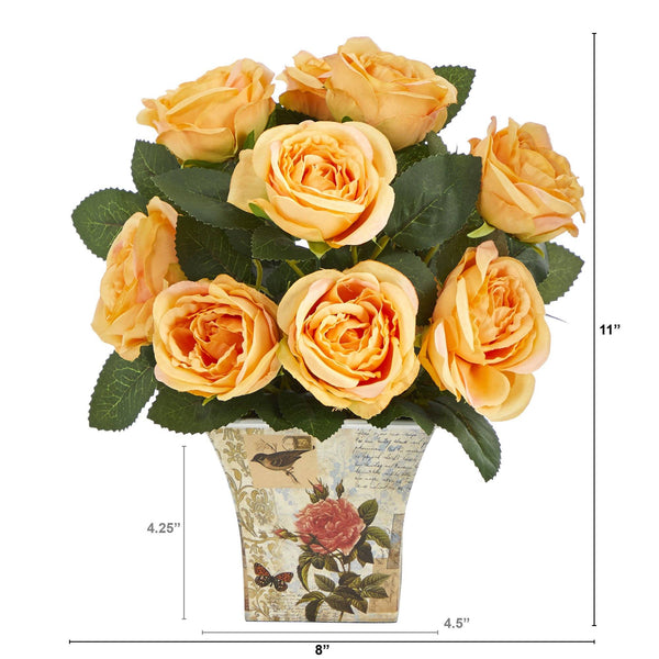 11” Rose Artificial Arrangement in Floral Vase