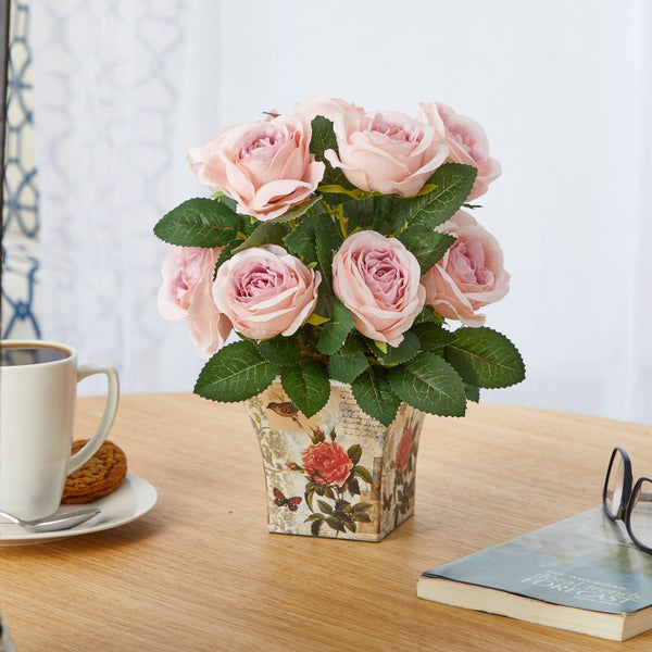 11” Rose Artificial Arrangement in Floral Vase