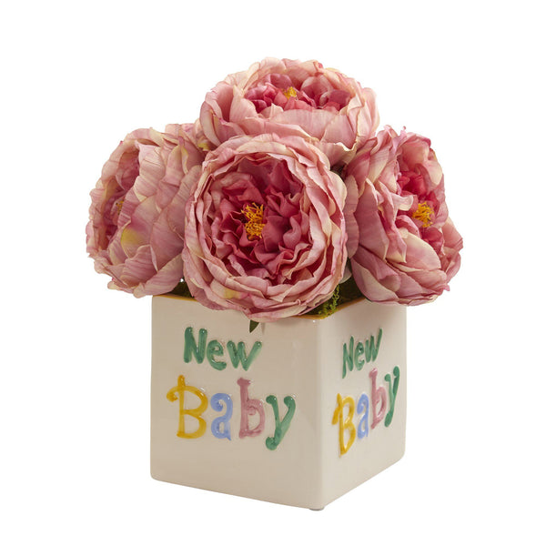 11” Rose Artificial Arrangement in “New Baby” Vase