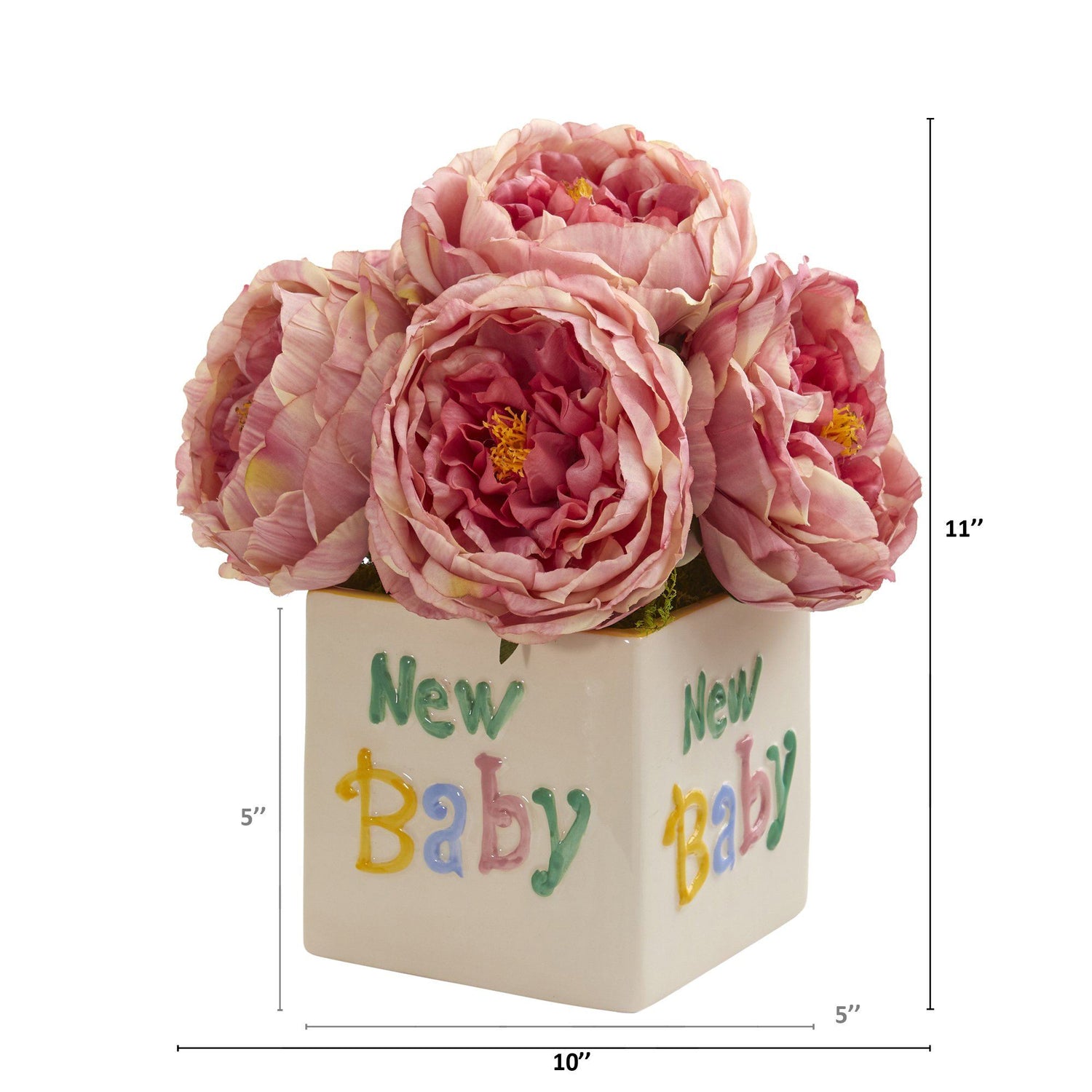11” Rose Artificial Arrangement in “New Baby” Vase