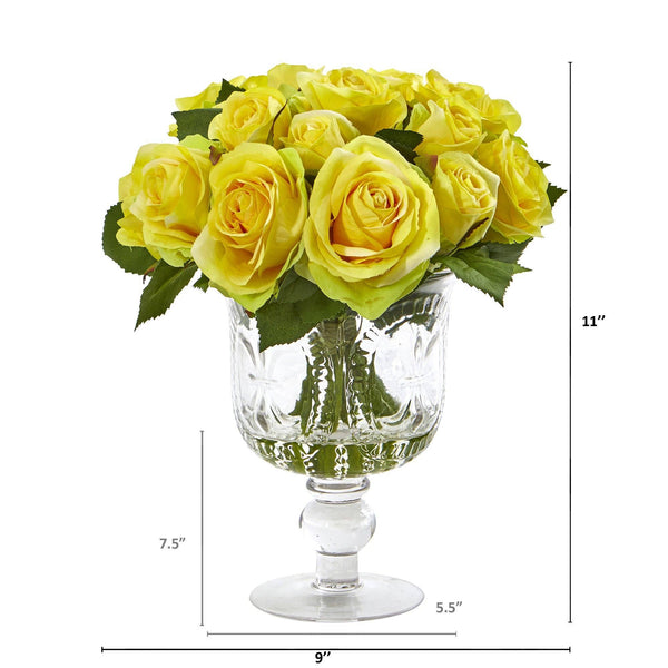 11” Rose Artificial Arrangement in Royal Glass Urn